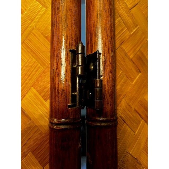 Wood Bamboo and Woven Herringbone Rattan MCM Folding Screen For Sale - Image 7 of 7