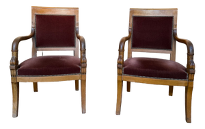 Empire Armchairs with Dolphin Armrests in Beech and Velvet, 1960s, Set of 2