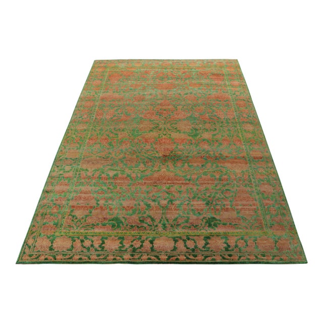 Traditional 2010s Rug & Kilim’s Classic Transitional Style Silk Rug in Green, Peach Floral Pattern For Sale - Image 3 of 8