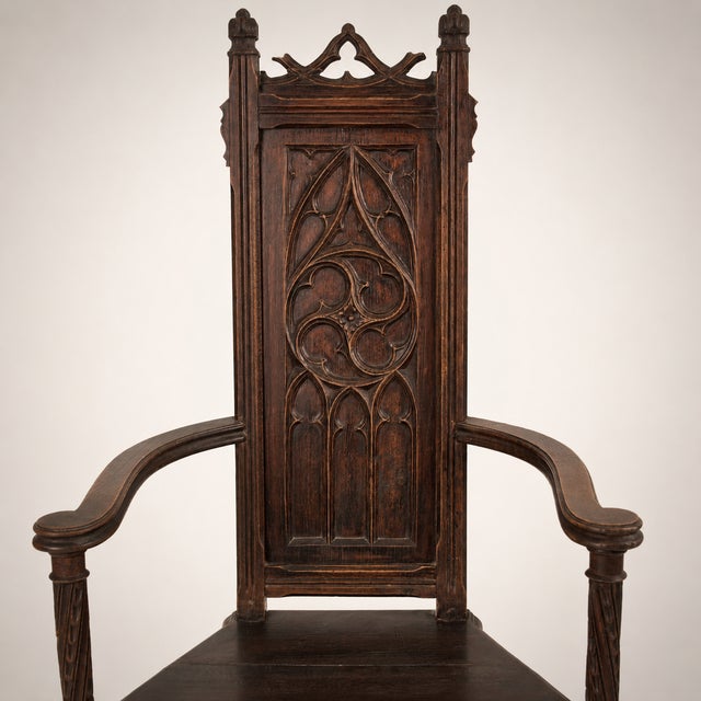 Brown Early Medieval Carved Wooden Armchair, France, 1900s For Sale - Image 8 of 11