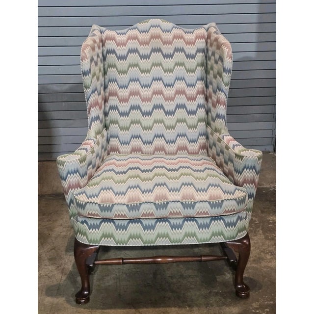 Southwood & Co. Late 20th Century Pair Southwood Connoisseur Collection Mahogany Wing Chairs Flame Stitch Fabric For Sale - Image 4 of 10