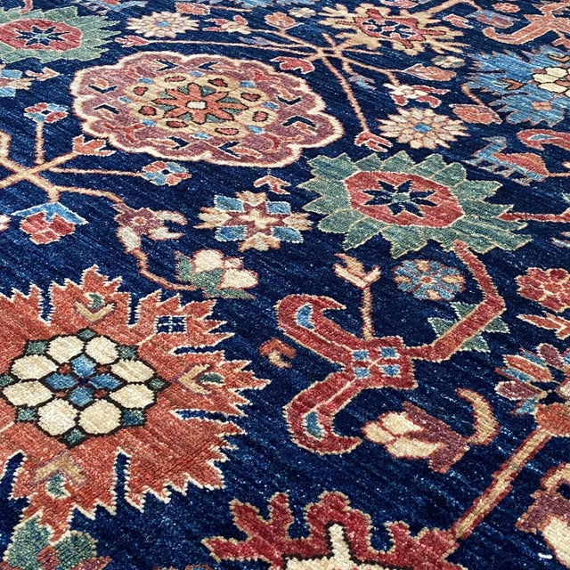 2000 - 2009 Navy Blue Persian Mahal Hand-Knotted Wool Rug - 8' X 9'11" For Sale - Image 5 of 17
