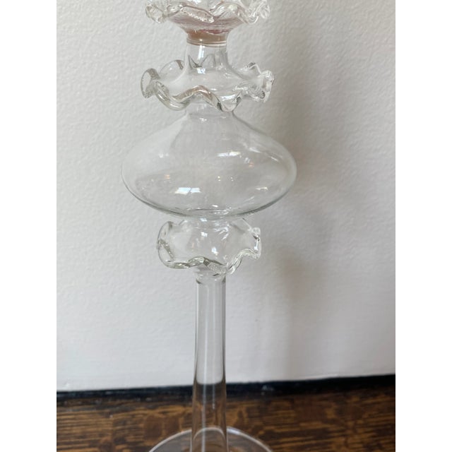1980s Blown Crystal Candleholders - Set of 3 For Sale In Chicago - Image 6 of 8