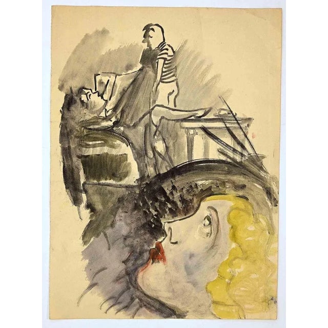 Modern Mino Maccari, The Dream, Watercolor, Mid-20th Century For Sale - Image 3 of 3