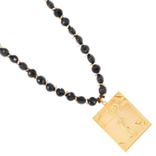 Healer Spiral Sun Shamanic Pendant Black Agate Beaded Necklace For Sale - Image 9 of 10