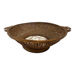 Antique French Dore Bronze Basket With Center Porcelain Plaque