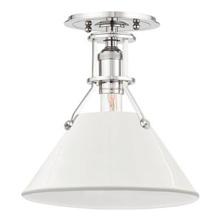 Mark D. Sikes 1 Light Painted No. 2 Semi Flush, Polished Nickel & Off White For Sale