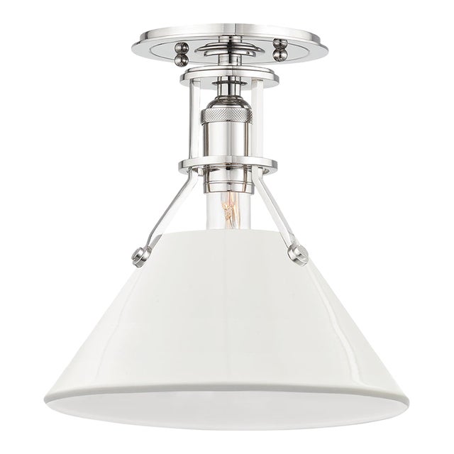 Mark D. Sikes 1 Light Painted No. 2 Semi Flush, Polished Nickel & Off White For Sale