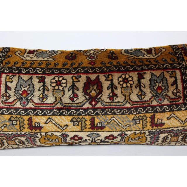 Gold Vintage Turkish Handknotted Rug Lumbar Pillow Cover -16'' X 40'' For Sale - Image 8 of 11