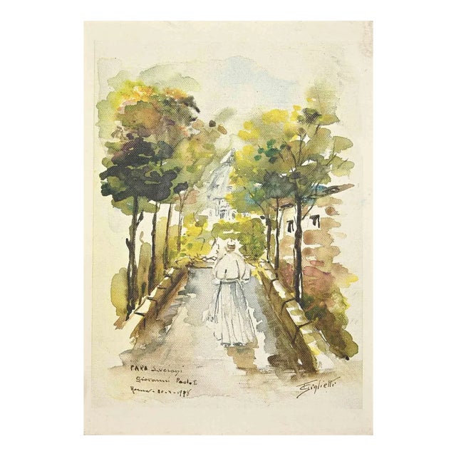 After Zeno Giglietti, Farewell Pope Luciani, Original Drawing, 1978 For Sale