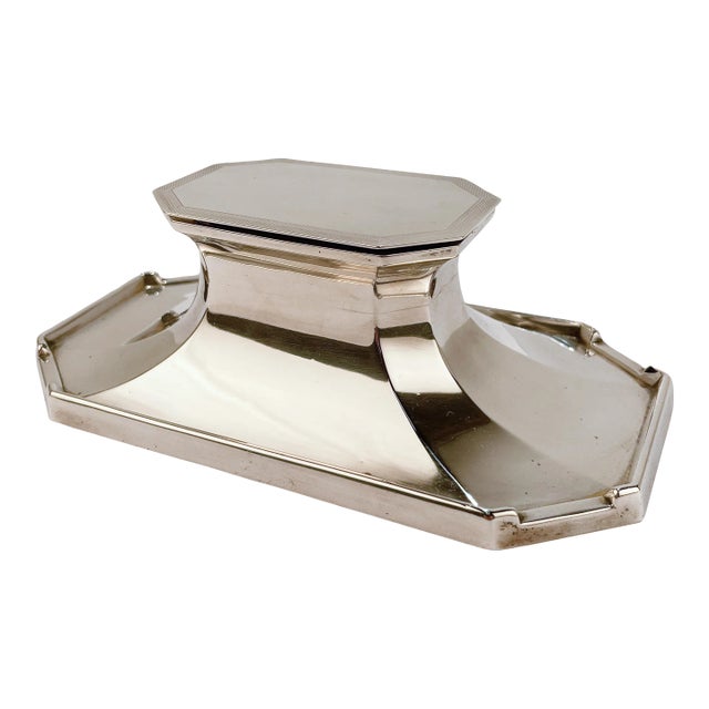 Edwardian Mappin & Webb 2-Chamber Sterling Silver Inkwell or Desk Standish For Sale