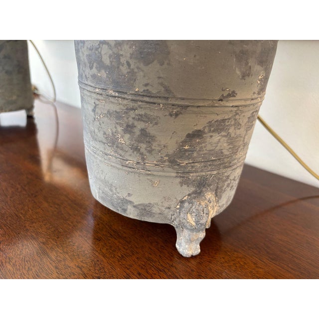 15th Century Han Dynasty Period Unglazed Grain Jars Mounted as Table Lamps - a Pair For Sale - Image 13 of 14