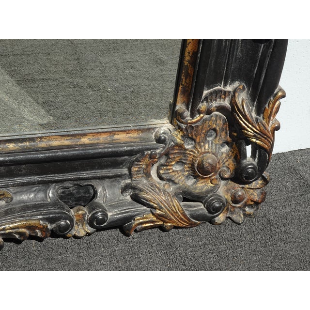 Share Tall 64" Vintage French Provincial Louis XVI Black Gold Wall Mantle Mirror Bevel For Sale - Image 10 of 15