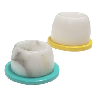 Mid 20th Century Multicolored Alabaster Candlestick Holder, Pair For Sale