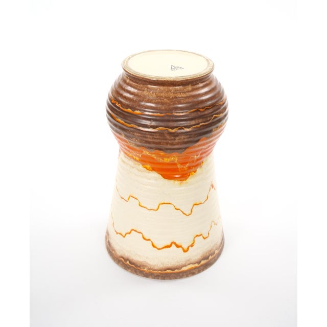 1970s Mid-Century West German Glazed Porcelain Vase, Orange, Eggshell & Brown 10" Tall For Sale - Image 5 of 9