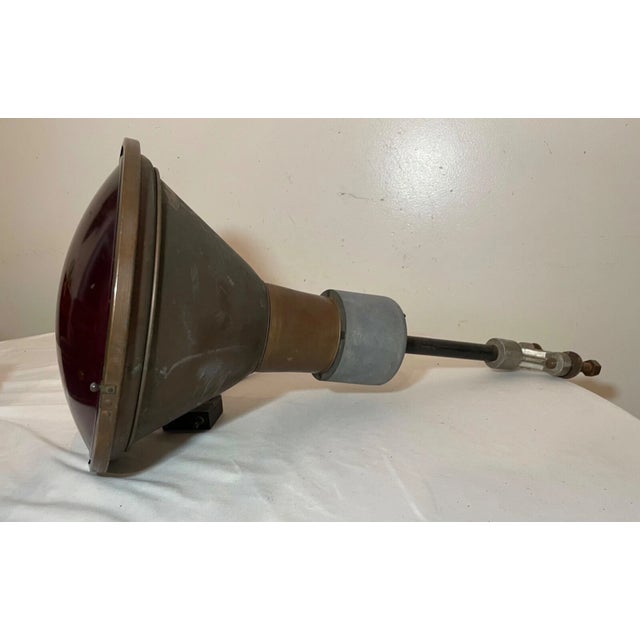 1920s Rare Large Major Equipment Co. Industrial Red Glass Brass Flood Lamp Light For Sale In New York - Image 6 of 14