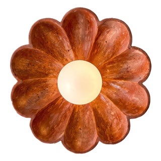 Red Travertine Handmade Flower Wall Sconce Luxury Lighting Fixtures For Sale