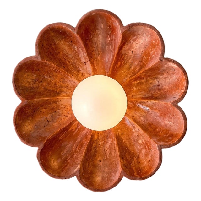 Red Travertine Handmade Flower Wall Sconce Luxury Lighting Fixtures For Sale