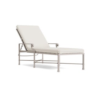Brown Jordan Venetian Adjustable Chaise Lounge, Dove frame with Fusion Natural fabric For Sale