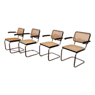 Model S64 Dining Chair with Woven Cane and Black Wood Frame by Marcel Breuer for Thonet, 1999, Set of 4 For Sale