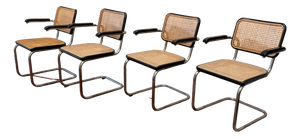 Model S64 Dining Chair with Woven Cane and Black Wood Frame by Marcel Breuer for Thonet, 1999, Set of 4