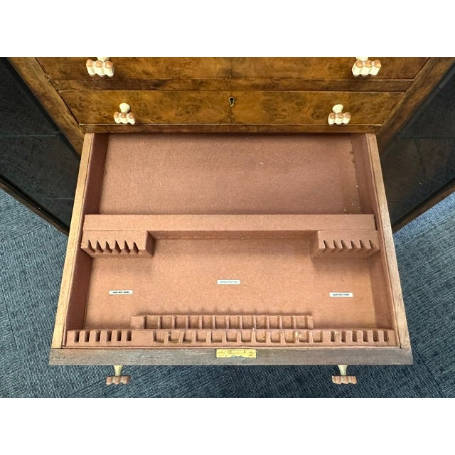 Rare 1930s Art Deco Burlwood Veneer Cutlery Cabinet With Bakelite Knobs For Sale - Image 16 of 16