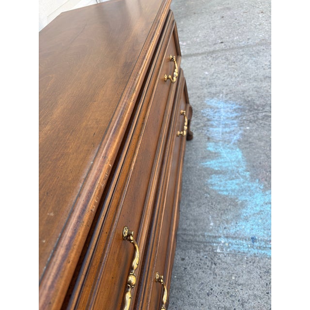 French Provincial Walnut Dresser | Lowboy Chest | Louis XV Style Vintage Wood Dresser | Tv Stand | Traditional Bedroom Storage Furniture For Sale - Image 11 of 12