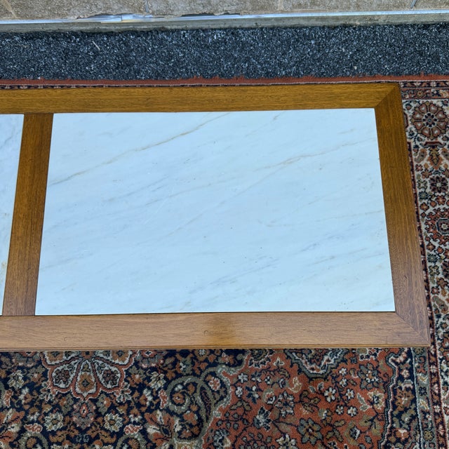 Mid 20th Century Vintage Gordon's Fine Furniture French Louis XVI Walnut Coffee Table With Italian Marble Inserts For Sale - Image 5 of 16