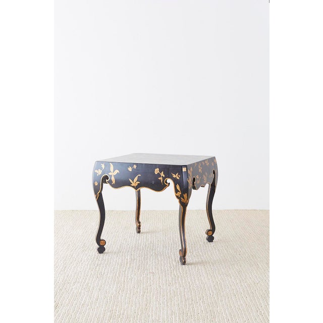 Late 20th Century Chinoiserie Style Black Lacquer Parcel Gilt Center Table For Sale - Image 5 of 13