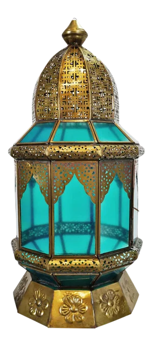 Vintage Moorish Indian Brass & Turquoise Glass Pendant Light