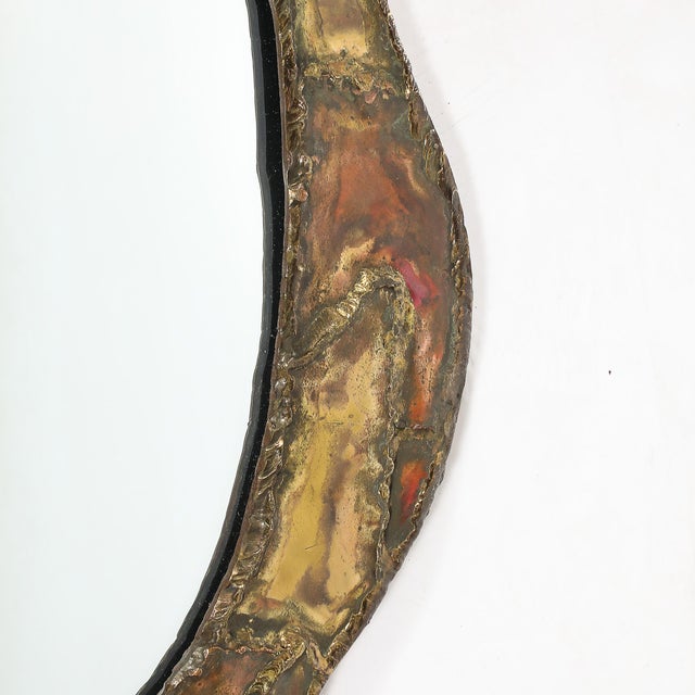 Mid-Century Brutalist Textural Welded Brass & Copper Bordered Signed Mirror For Sale - Image 14 of 16