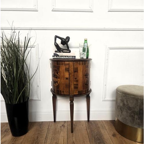 Art Deco Italian Demilune Night Stand in Marquetry Inlay Burl Wood, 1940s For Sale - Image 3 of 10