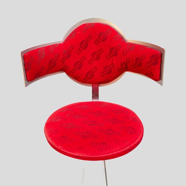 Red Set of Vintage Steel Metal Martini Bar Stools, 1980s For Sale - Image 8 of 9