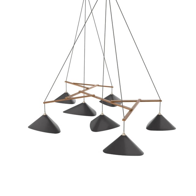 Mid-Century Modern Monumental Daniel Becker 'Emily 7' Chandelier in Anthracite/Oak for Moss Objects For Sale - Image 3 of 13