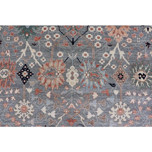 Large Floral Oushak Rug by Keivan Woven Arts, Gray, 10'1 X 14'2 For Sale In Atlanta - Image 6 of 13