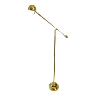 Postmodern Brass Counter Balance Adjustable Orb Floor Reading Lamp For Sale