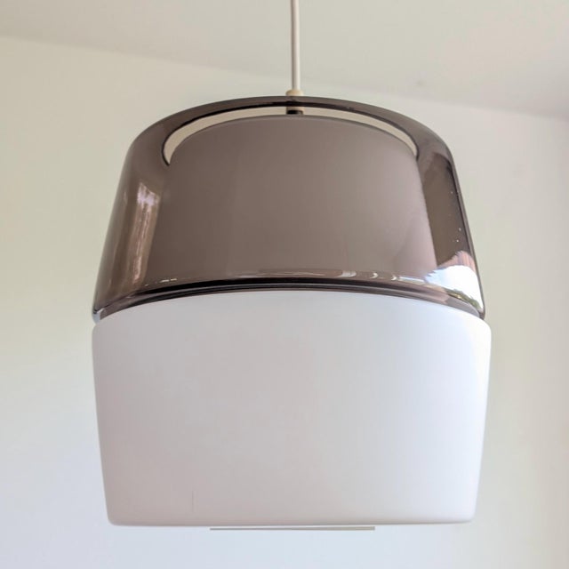 Mid-Century Modern Vintage Peill & Putzler Mid Century Modern Smoked Glass Pendant Light Modernist | Amethyst Purple Color Block Ceiling Lamp For Sale - Image 3 of 12