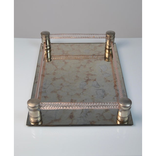 Mid-Century Italian Tray with Twisted Pink Glass and Mirrored Base, 1950s For Sale - Image 6 of 18
