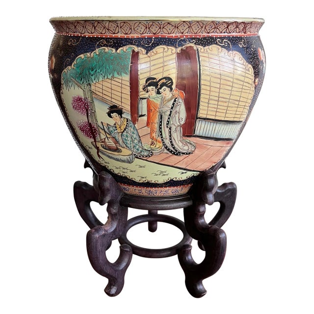 Vintage Large Oriental Fishbowl Urn For Sale