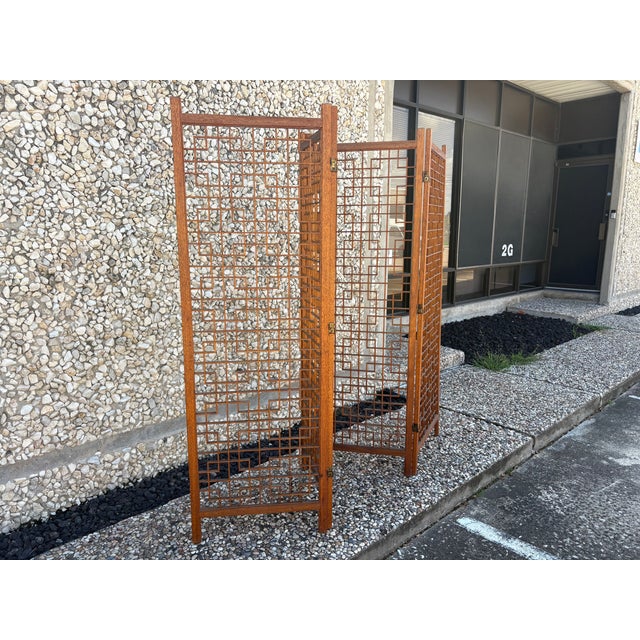 Mid 20th Century Teak Four Panel Room Divider Screen For Sale - Image 4 of 13
