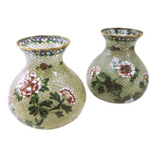 1920s Pair of Small Plique-A-Jour Vases For Sale