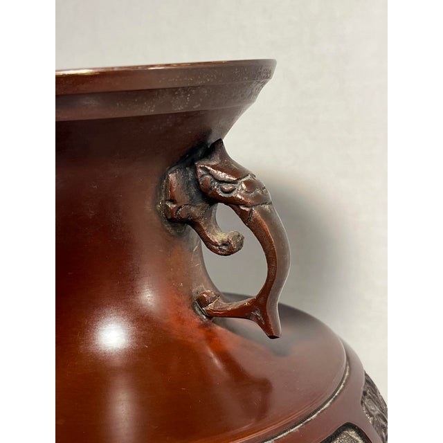 Antique Meiji Period Japanese Bronze Vase - Birds & Flowers High Relief 10.5"h For Sale In Los Angeles - Image 6 of 8