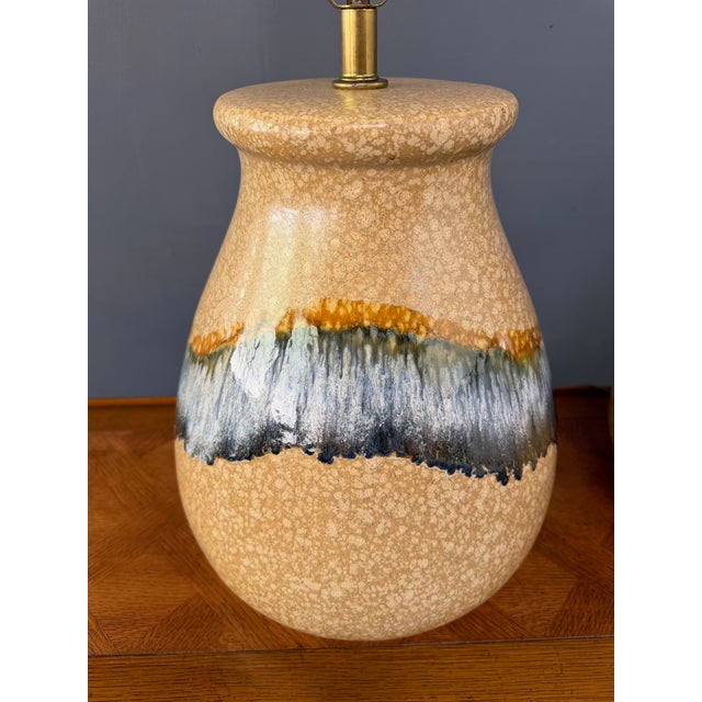 1970s 1970s Sunset Cosco Drip Glaze Ceramic Table Lamps in Earth Tones - a Pair For Sale - Image 5 of 13