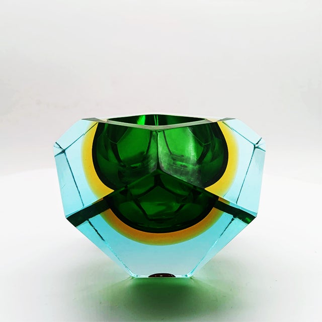 Vintage Multifaceted Ashtray or Catch-all in Murano Glass by Flavio Poli for Seguso. Three Stunning Submerged colors:...