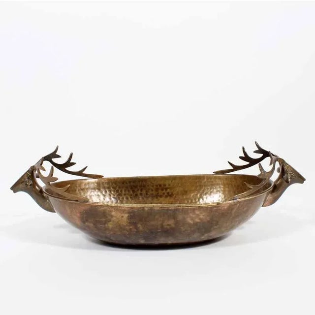 Metal Brass Hand Pounded Deer Head Bowl For Sale - Image 7 of 7