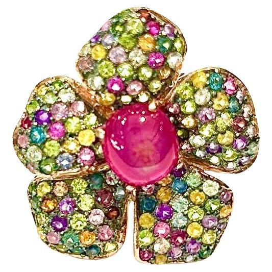 Bochic "Orient" Natural Ruby & Multi Sapphire Cocktail Ring Set 18K Gold&Silver For Sale - Image 15 of 18