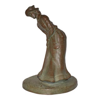 Vintage Mid 20th Century Lady Golfer Statue Patinated Bronze Over Stone/Ceramic For Sale