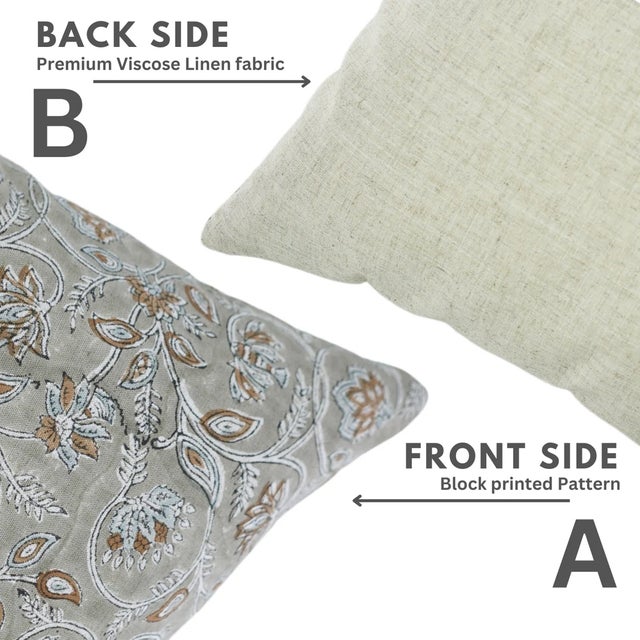 Fabdivine Handmade Block Printed Cushion Cover 18x18 Inch Viscose Linen-Saraswati For Sale - Image 4 of 5