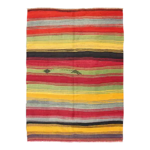 Mid 20th Century Bright & Colorful Vintage Turkish Kilim Rug in Stripes Design With Vivid Colors