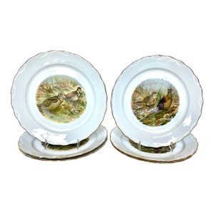 Vintage Paris 2 French Porcelain Gold Rim Bird Plates - Set of 6